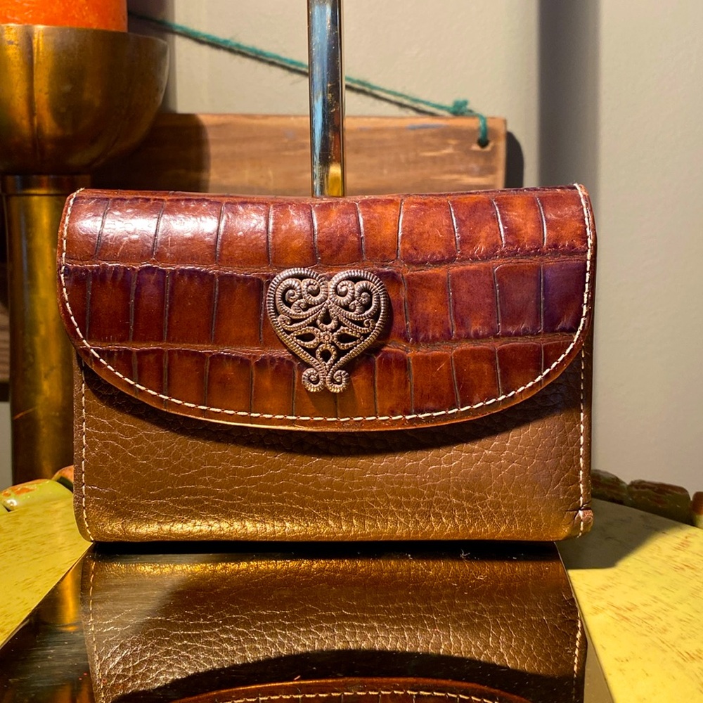 Brighton Fold over Brown Snake Skin Wallet Shoulder Bag Crossbody Travel